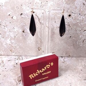 Vintage Richard J Barile Black Coral Earrings w/14k Gold Trim